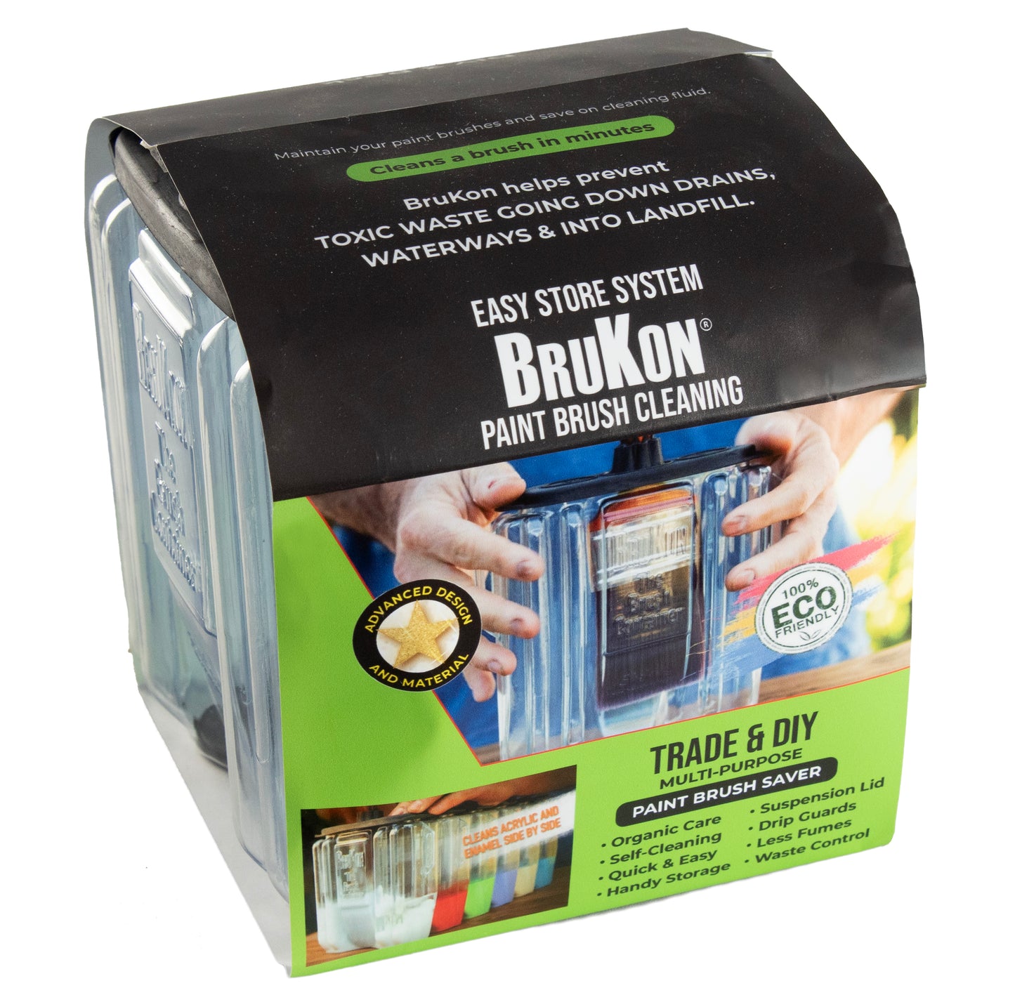 Triple brush cleaner set, mess-free, with handle